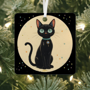Atomistische futuristische schwarze Katzenmond Ornament Aus Metall