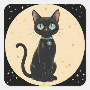 Atomistische futuristische schwarze Katzenmond Quadratischer Aufkleber