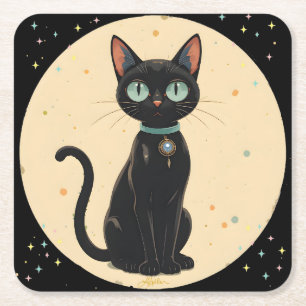 Atomistische futuristische schwarze Katzenmond Rechteckiger Pappuntersetzer