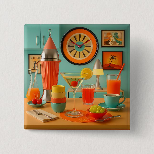 Atomistische Retro-Futuristische Martini-Frühstück Button (Vorderseite)