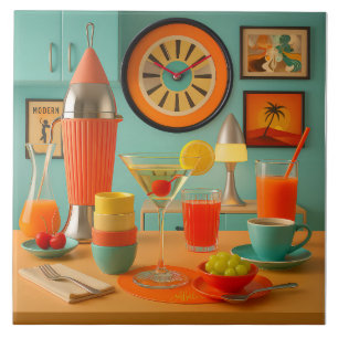 Atomistische Retro-Futuristische Martini-Frühstück Fliese