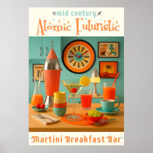 Atomistische Retro-Futuristische Martini-Frühstück Poster