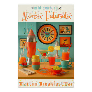Atomistische Retro-Futuristische Martini-Frühstück Poster