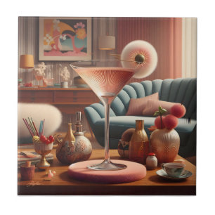 Atomistischer futuristischer Kirschblüten-Martini Fliese