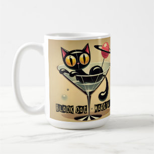 Atomistischer futuristischer Weltraum-Schwarze-Kat Kaffeetasse