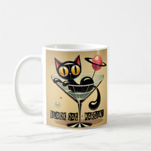 Atomistischer futuristischer Weltraum-Schwarze-Kat Kaffeetasse