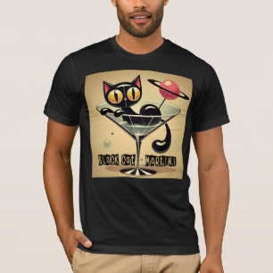Atomistischer futuristischer Weltraum-Schwarze-Kat T-Shirt