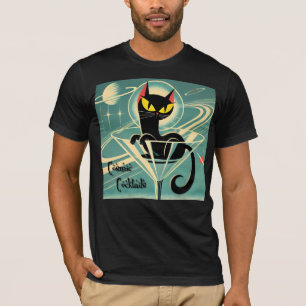 Atomistischer futuristischer Weltraum-Schwarze-Kat T-Shirt