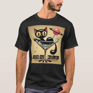 Atomistischer futuristischer Weltraum-Schwarze-Kat T-Shirt