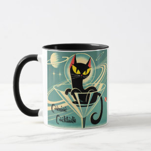 Atomistischer futuristischer Weltraum-Schwarze-Kat Tasse
