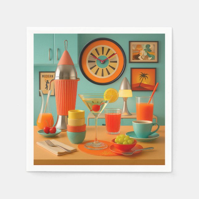 Atomistischer Retro-Futuristischer Martini Frühstü Serviette (Vorderseite)