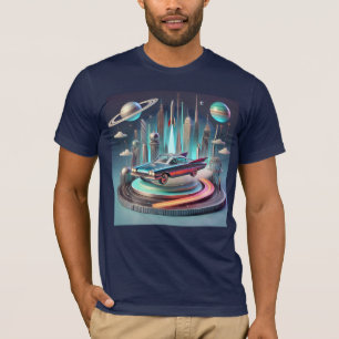 Atomistisches futuristisches Big Fins Coupe Auto T-Shirt