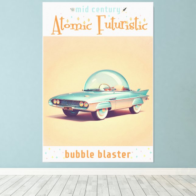 Atomistisches futuristisches Blaster-Bubble-Auto Leinwanddruck (Insitu (Holzboden))