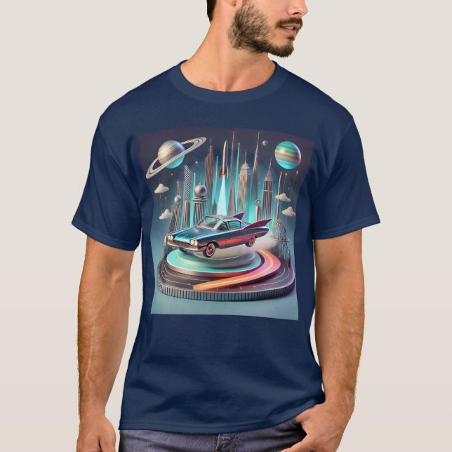 Atomistisches futuristisches großes Flossen-Coupé- T-Shirt (Vorderseite)