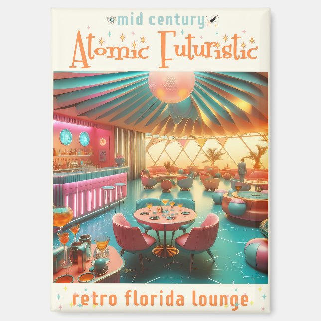 Atomistisches futuristisches Retro-Florida-Wohnzim Magnet (Vorderseite)