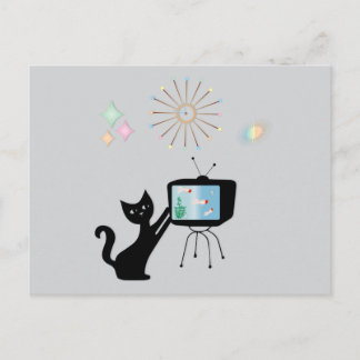 ATOMKATZE & ALTES TV-GERÄT RETRO POSTKARTE
