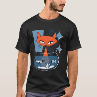 Atomkatze mit Fischaquarium im Mid-Century-Modern- T-Shirt
