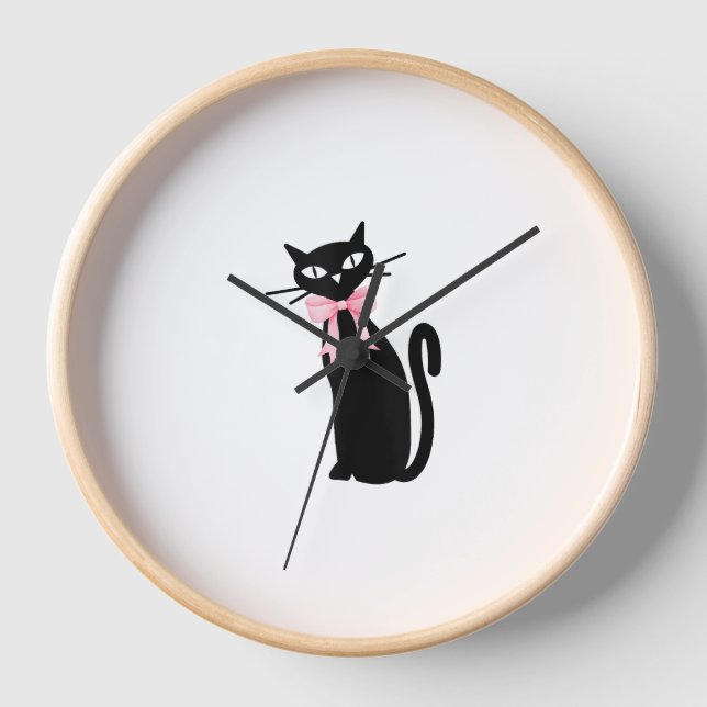 Atomkatze mit rosa Katzenkatze Girly Clean Girl Ki Uhr (Vorderseite)