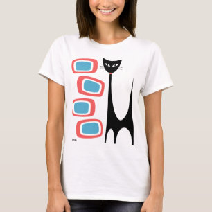 Atomkatze Mitte des Jahrhunderts mit rosa und blau T-Shirt