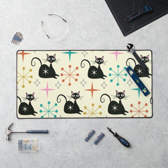 Atomkatze Mitte des Jahrhunderts mit Sternexplosio Schreibtischunterlage (Arbeitsplatz)