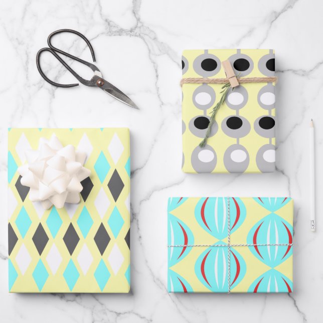 Atommustern aus der Mitte des Jahrhunderts Geschenkpapier Set (Vorderseite)