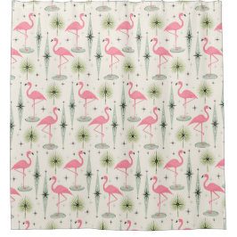 Atomoase Retro mit rosa Flamingos Duschvorhang