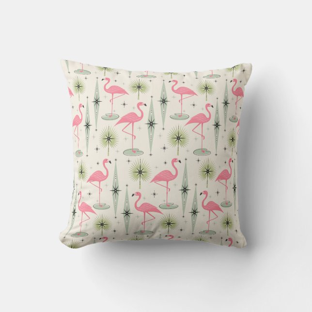 Atomoase Retro mit rosa Flamingos Kissen (Vorderseite)