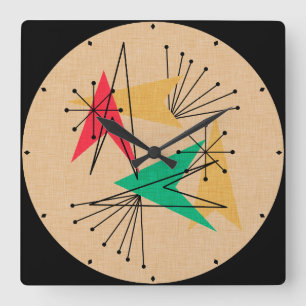 Atompfeile und Sternexplosionen Mitte des Jahrhund Quadratische Wanduhr