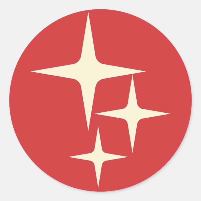 Atoms Stars Mitteljahrhundert Retro Weihnachtsrot  Runder Aufkleber (Vorderseite)