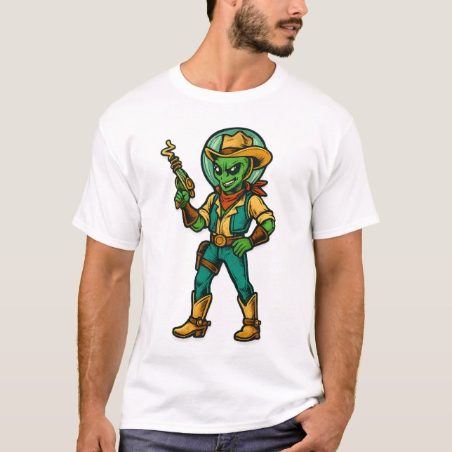 Atomspace Cowboy | Intergalaktische Western Alien T-Shirt (Vorderseite)