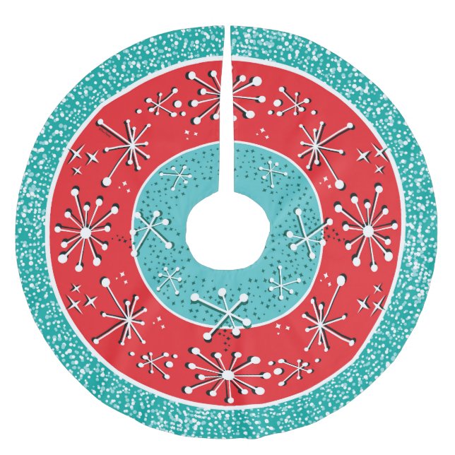 Atomsputnik Mitte des Jahrhunderts modern Polyester Weihnachtsbaumdecke (Vorderseite)