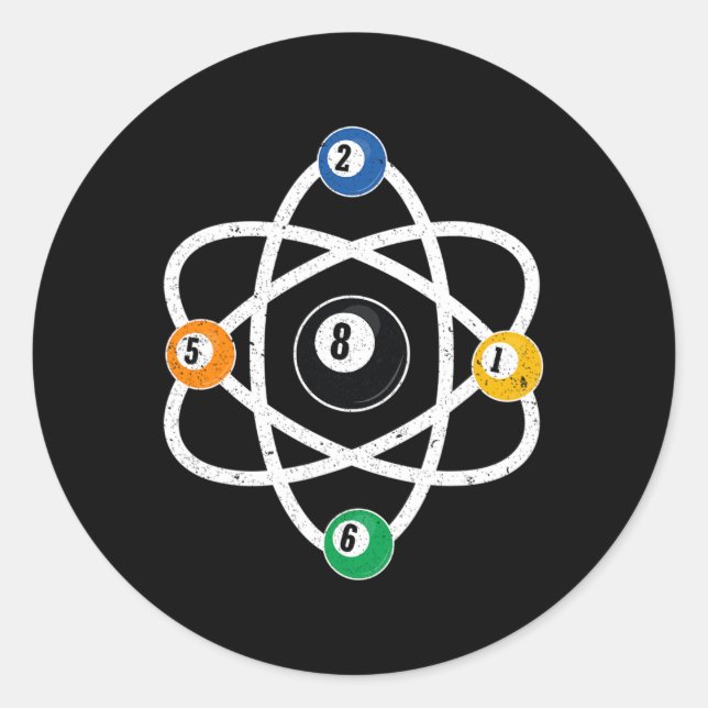 Atomstruktur Billard Männer Funny 8 Ball Pool Runder Aufkleber (Vorderseite)