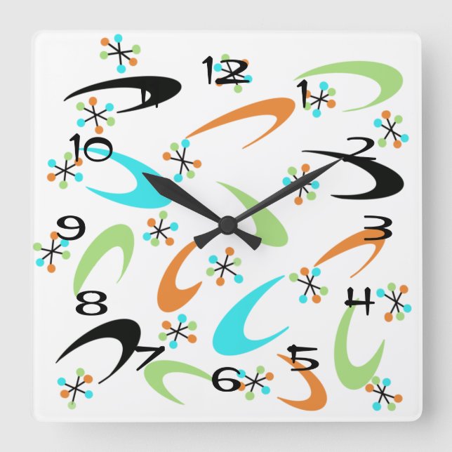 Atomuhr Mitte des Jahrhunderts Quadratische Wanduhr (Vorderseite)