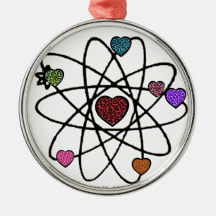 Atomvalentins-Leoparden-Druck-Herzen Silbernes Ornament
