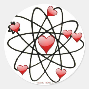 Atomvalentinsrot Herzen Runder Aufkleber