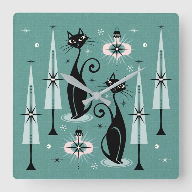 Atomy Kitty Christmas ©studioxtine Quadratische Wanduhr (Vorderseite)