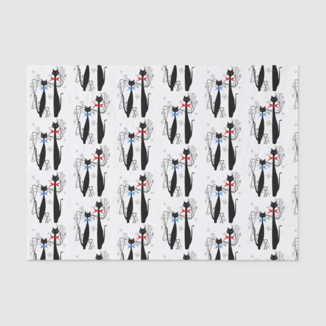 Atomzeit Mitte Jahrhundert Moderne Coole Katzenpaa Seidenpapier (Vorderseite)