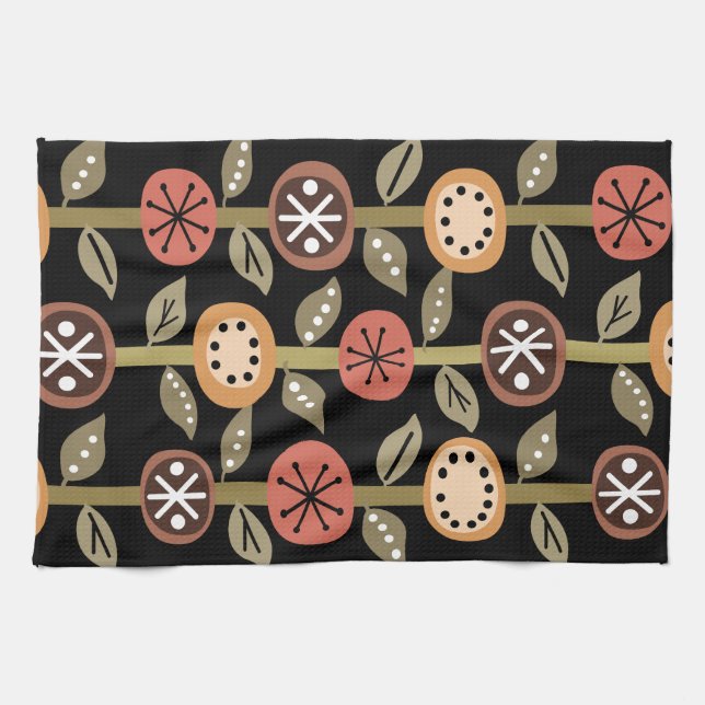 Atomzeitalter Blume Art Black Colorful Geschirrtuch (Horizontal)