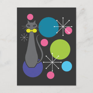 Atomzeitalter im Retro-Stil - Coole Katze Postkarte