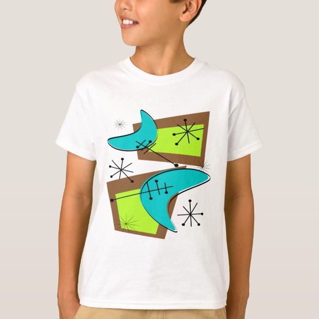 Atomzeitalter Inspiriert Boomerang Design T-Shirt (Vorderseite)