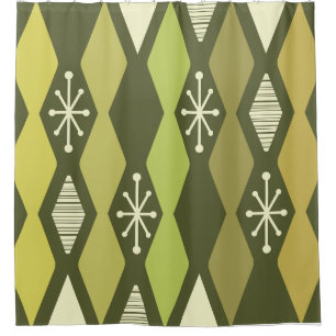 Atomzeitalter MCM Kolumnen Olive Green Duschvorhang
