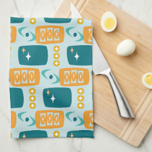 Atomzeitalter-MCM-Muster in Aqua, Orange, Türkis Geschirrtuch