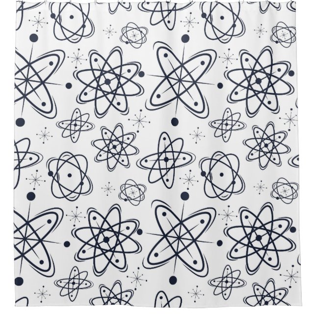 Atomzeitalter: Mid-Century-Modern-Muster Duschvorhang (Vorderseite)