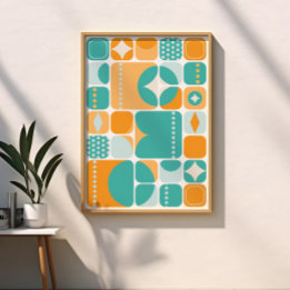 Atomzeitalter Mitte des Jahrhunderts Abstract Teal Poster