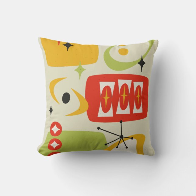 Atomzeitalter, Mitte Jahrhundert Abstrakt 19 Rot,  Kissen (Vorderseite)