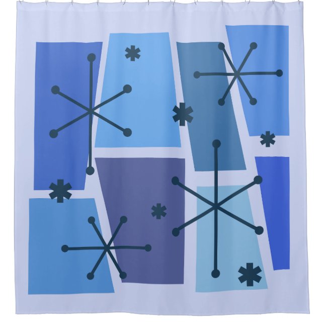 Atomzeitalter Pop Art Blue Duschvorhang (Vorderseite)