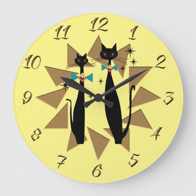 Atomzeitalter Retro Mittelalter Moderne Coole Katz Große Wanduhr (Vorderseite)