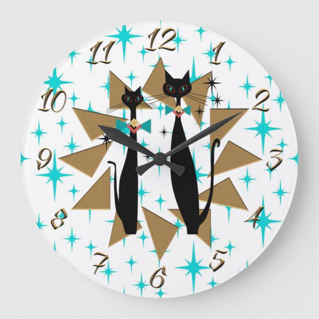 Atomzeitalter Retro Mittelalter Moderne Coole Katz Große Wanduhr (Vorderseite)