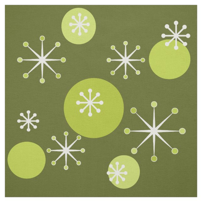 Atomzeitalter Sternexplosionen Olive Green Stoff (Muster)