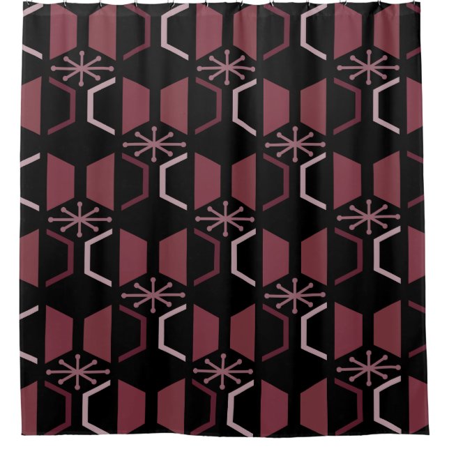 Atomzeithexagons Schwarzes Burgund Duschvorhang (Vorderseite)